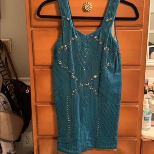 Teal mini lace dress